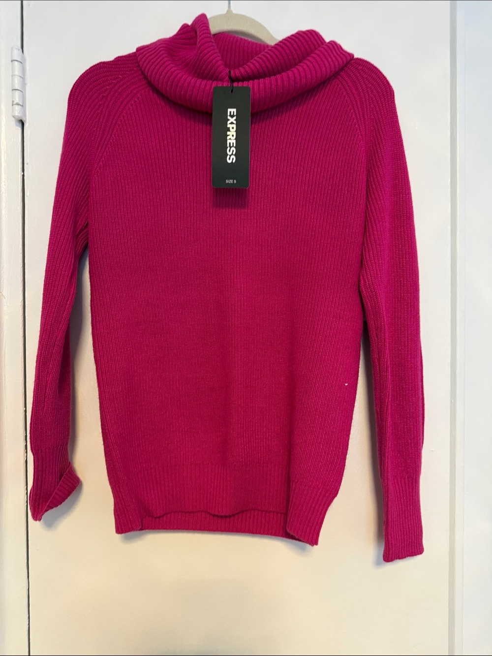 Express Ribbed Cowl Neck Sweater - Fuchsia - Picture 2 of 3